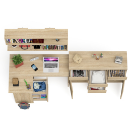 Стол компьютерный угловой Мори МС-16 левый с комодом МК1200.4 и навесной открытой полкой 1200