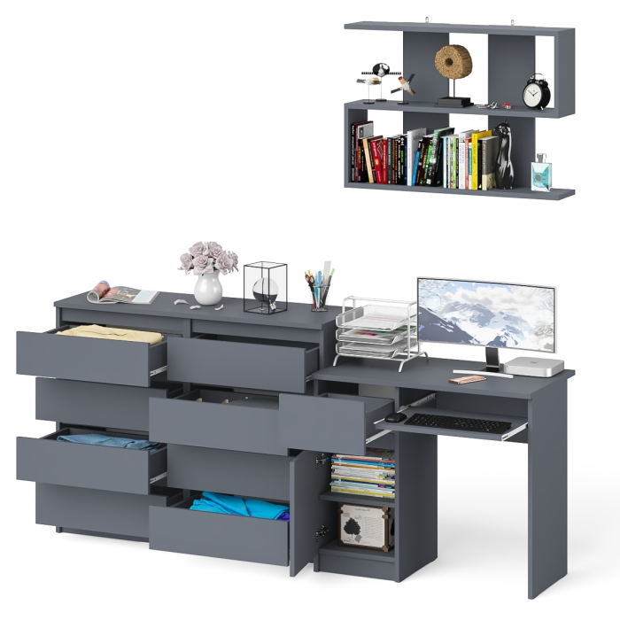 Прямые компьютерные столы, Комод на восемь ящиков МК1200.8 Мори с компьютерным столом МС-1 левый и верхней полкой 900