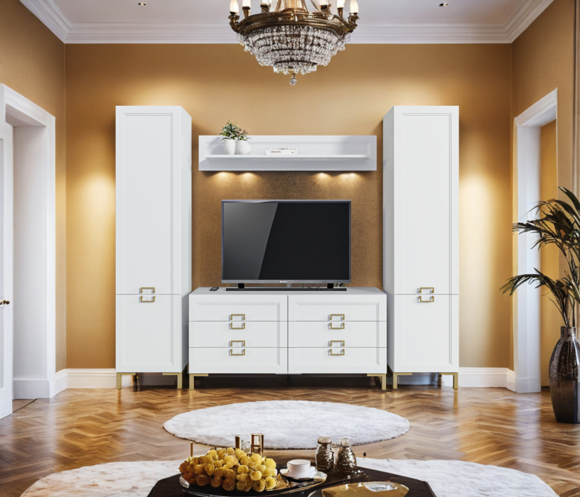 Стенки для гостиной, Комплект для гостиной с пеналами Ассоль, Белый