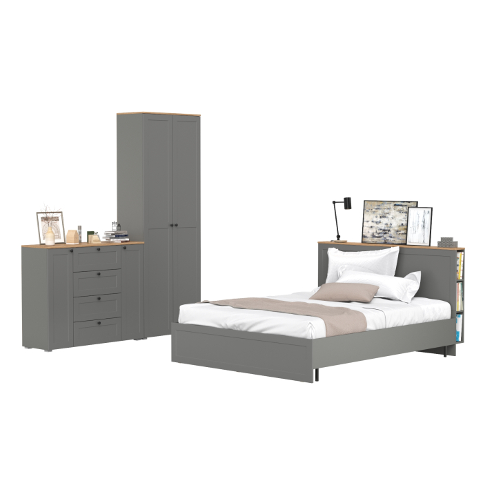 Спальные гарнитуры, Мебель для спальни Остин из кровати 1600 с основанием и шкаф двудверного с комодом 16.221