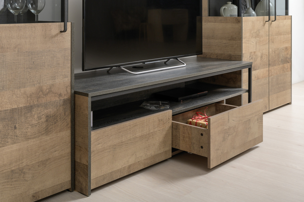 Стенки для гостиной, Мебель в гостиную 177 в дизайне в стиле лофт Трувор № 33 есть подсветка