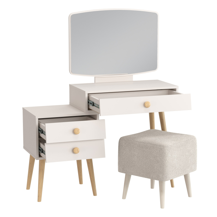 С зеркалом, Пуфик на ножках Куби и трюмо для спальни Афина