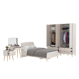 Два двухдверных шкафа Афина с туалетным столиком и кроватью 1200