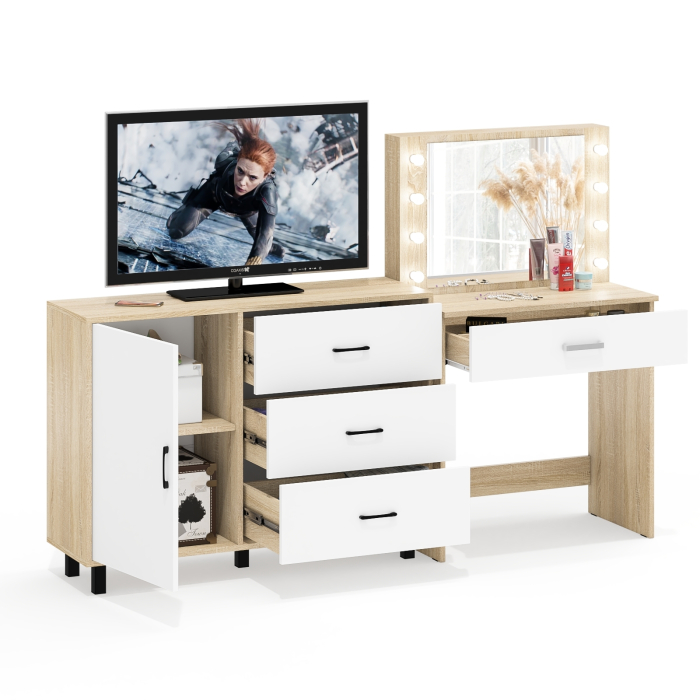 Туалетные столики, Косметический стол с подсветкой и выдвижным ящиком СТ-4 и комод 122-1204