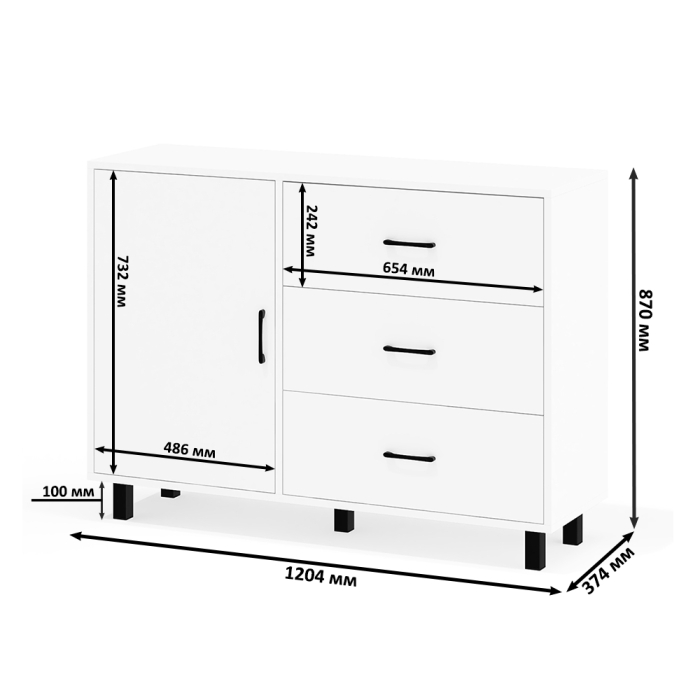 Туалетные столики, Угловой туалетный столик с подсветкой 110 и тумба-комод дверка и 3 ящика 122-1204