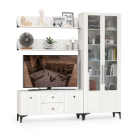 Стенки для гостиной, Сервант со стеклом и ТВ-тумба с двумя верхними полками Валенсия № 59