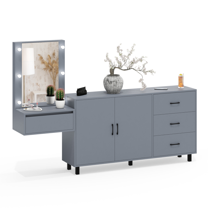 С зеркалом, Косметический навесной столик с подсветкой и комод с ящиками и дверками 123-1604