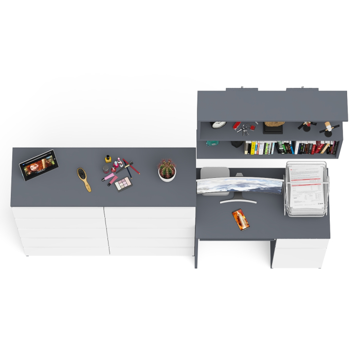 Домашние кабинеты, Стол компьютерный Мори МС-1 правый с комодом на 10-ть ящиков и навесной полкой 900