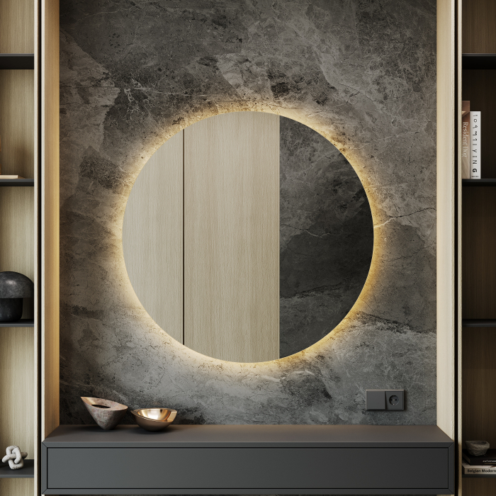 Зеркала в спальню, Зеркало с тёплой подсветкой GENGLASS RAUNTEL NF LED L, с проводом 100х100 см