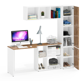 Пенал пять полок и стол компьютерный с верхней навесной полкой Лидер-8