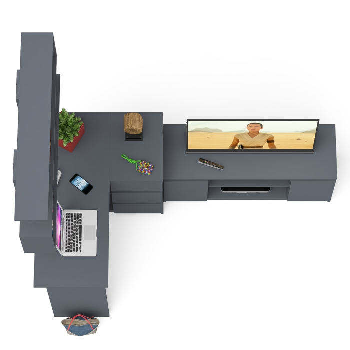 Домашние кабинеты, Стол угловой компьютерный Мори МС-16 правый с книжной полкой и ТВ-тумбой МТВ1200.1