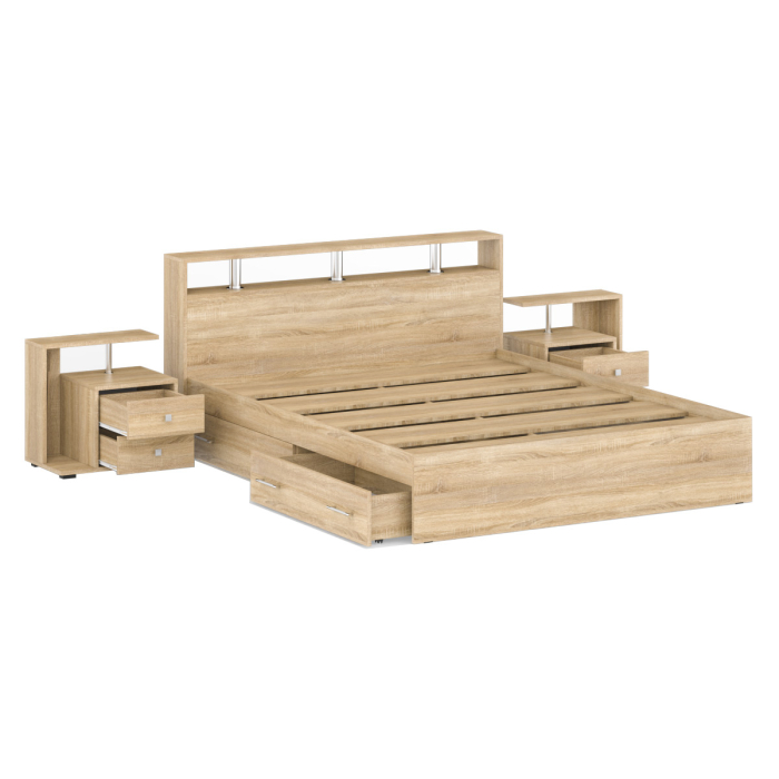 Спальные гарнитуры, Кровать с ящиками Камелия 1600 с двумя прикроватными тумбами