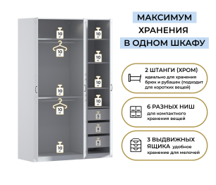 Шкаф трехдверный Макс 1500 мм, вариант №2 (ЛДСП/МДФ)