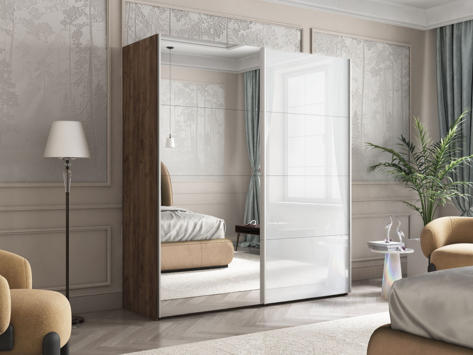 Шкафы-купе 2-х дверные, Шкаф Эста дуо Стекло белое/зеркало 2400 х 2000 х 660