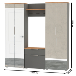 Два шкафа для одежды с зеркалами и обувницей с вешалкой с полкой Октава