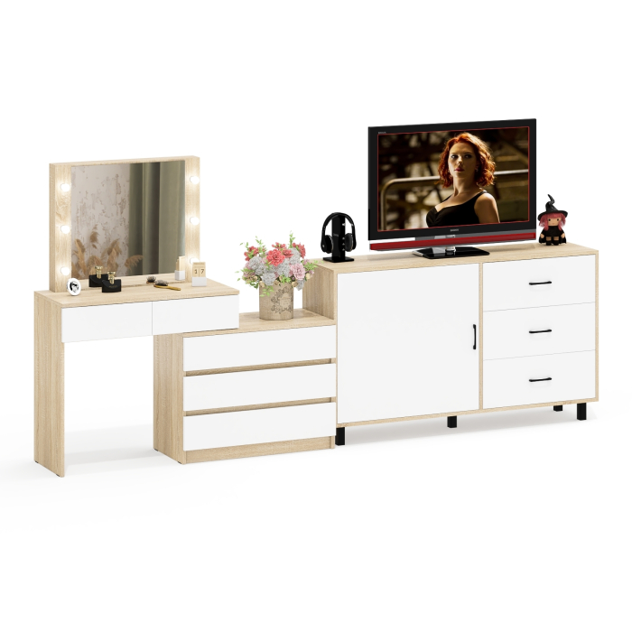 Туалетные столики, Стол-трансформер косметический с подсветкой 110 и комод-тумба три ящика 122-1504