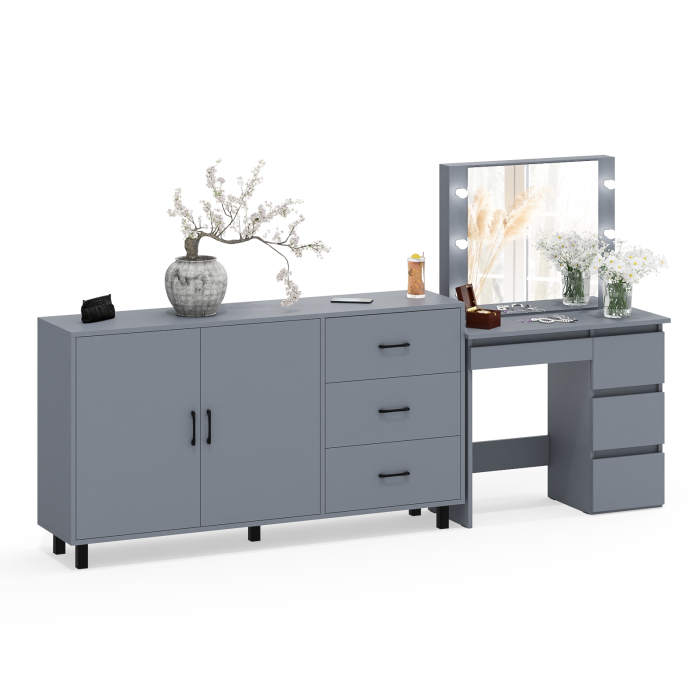 С зеркалом, Косметический столик Сура с зеркалом и подсветкой и с тумбой-комодом 123-1604