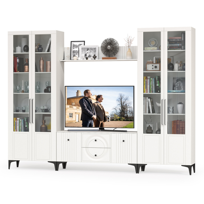 Стенки для гостиной, Два широких серванта и ТВ-тумба Валенсия № 74