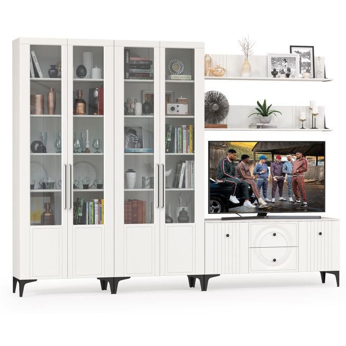 Стенки для гостиной, Сервант для гостиной четыре дверки и ТВ-тумба с двумя полками Валенсия № 75