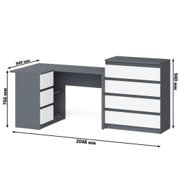 Комод Мори МК800 4-ре ящика с угловым компьютерным столом Мори МС-16 тумба слева