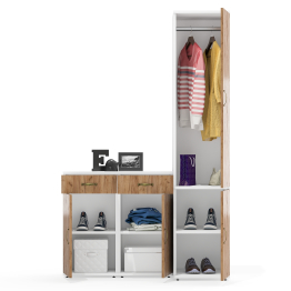 Глубокий узкий шкаф с вешалкой и полкой и две тумбы с выдвижным ящиком и дверкой Лидер-8