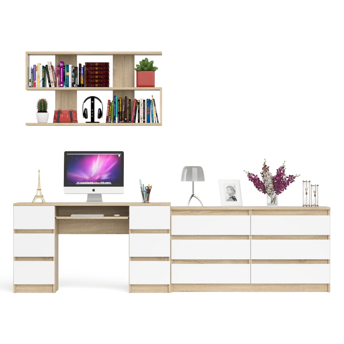 Домашние кабинеты, Стол компьютерный ящики слева и справа Мори МС-2 с комодом и полкой навесной