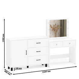 Стол туалетный для спальни с лампочками СТ-5 и тумба-комод 122-1204