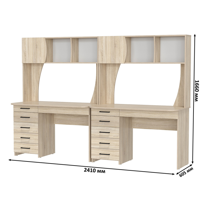 Прямые компьютерные столы, Комплект из двух рабочих столов Сигма и двух компьютерных кресел чёрных