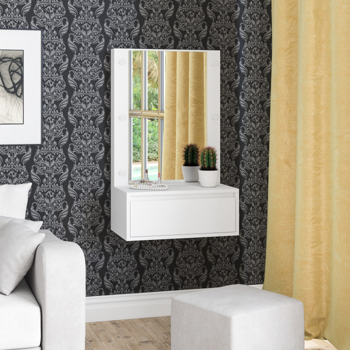 С зеркалом, Стол косметический навесной с подсветкой