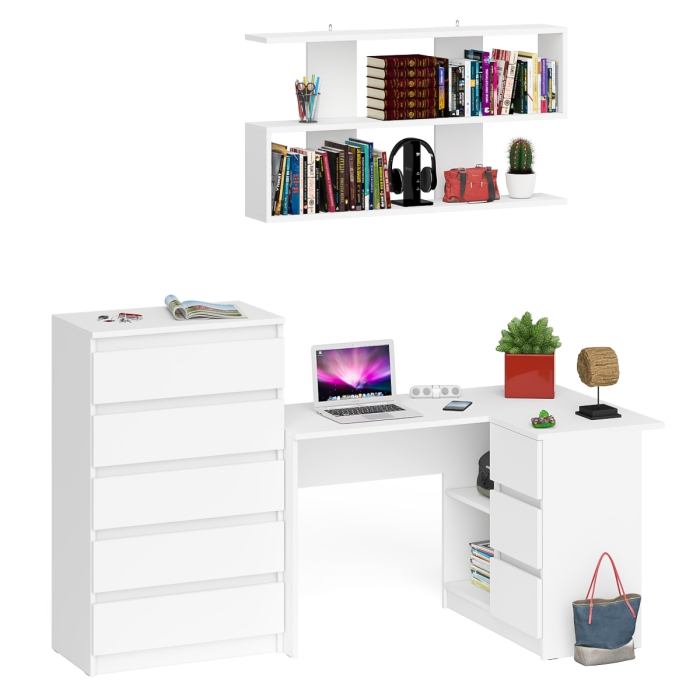 Домашние кабинеты, Комод Мори МК700.5 со столом компьютерным угловым МС-16 правым и открытой полкой 1200