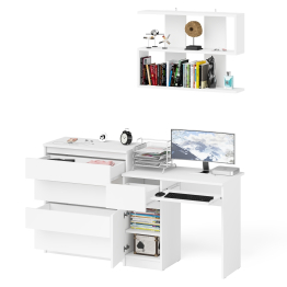 Комод четыре ящика Мори 800-4 со столом компьютерным с тумбой слева и полкой 900