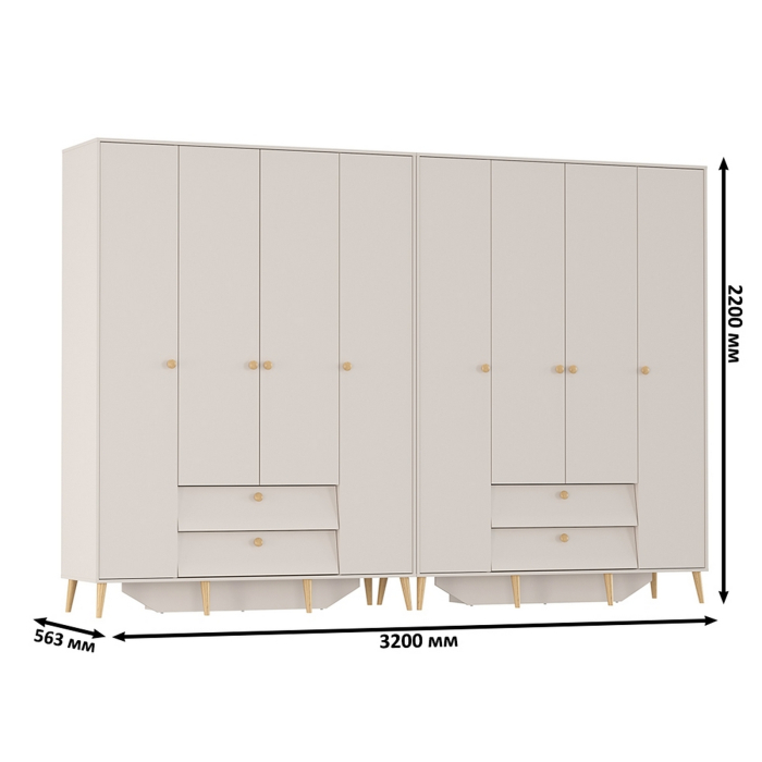 Для одежды, Два шкафа 4-х дверных в спальню Афина с ящиками и дверками