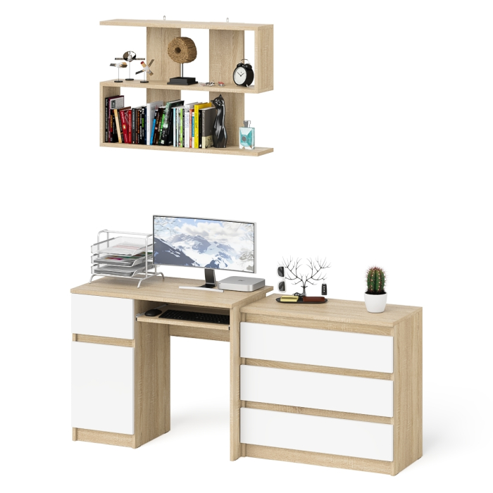 Прямые компьютерные столы, Однотумбовый стол компьютерный Мори МС-1 левый с комодом три ящика и навесной полкой 900