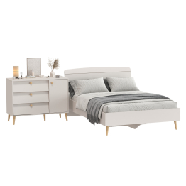 Комод на красивых ножках с тремя ящиками и дверкой и кровать Афина 1400 двуспальная