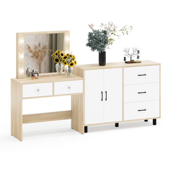 С зеркалом, Комод 123-1204 и косметический столик с подсветкой СТ-5