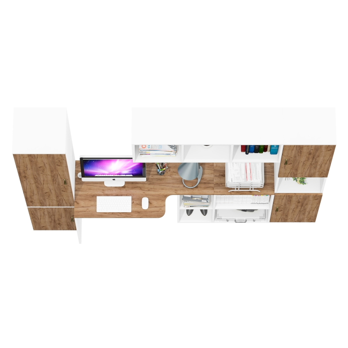 Домашние кабинеты, Пенал с открытой нишей со столом с нишами с книжной полкой и пеналом для бумаг Лидер-8