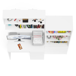 Стол компьютерный Мори МС-1 правый с навесной полкой и стеллаж-комодом 600.3