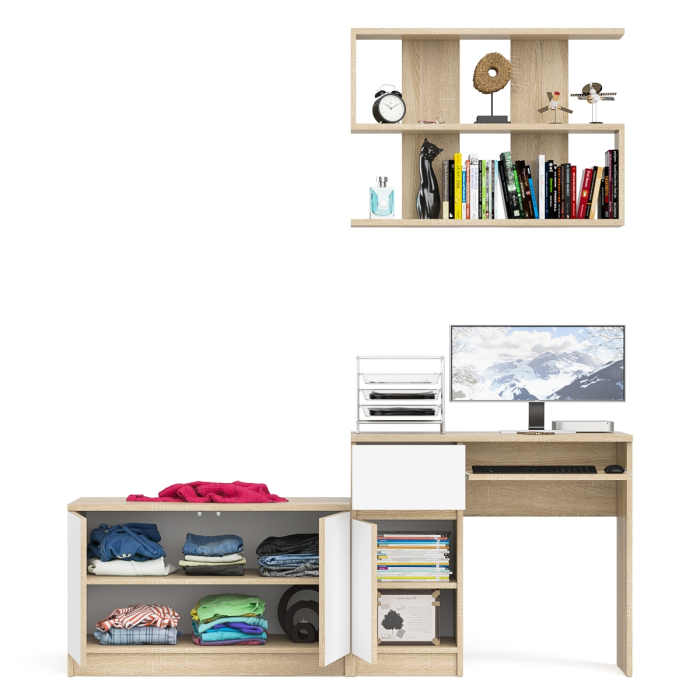 Прямые компьютерные столы, Компьютерный стол Мори МС-1 левый с тумбой две дверки и полкой