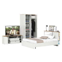 Спальня из кровати Остин 11.53 с основанием 1600 и 3-х дверного шкафа для одежды и ТВ-тумбы 16.47