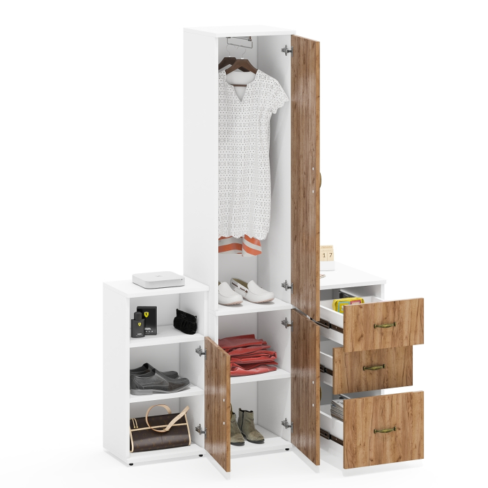 Домашние кабинеты, Тумба три ящика и тумба с нишей и пенал со штангой для одежды Лидер-8