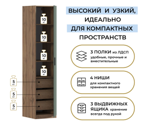 Шкаф однодверный Макс 500 мм, вариант №5 (ЛДСП, корпус дуб вотан)