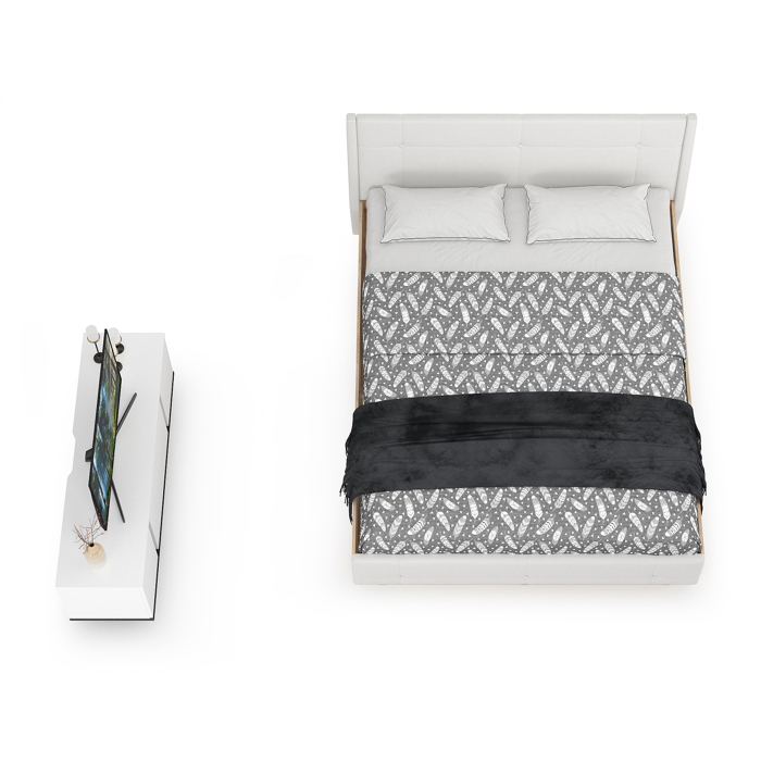 Спальные гарнитуры, Комплектация Муссон № 29 белый/чёрный/дуб эндгрейн/иск.кожа белая, 1600х2000 мм