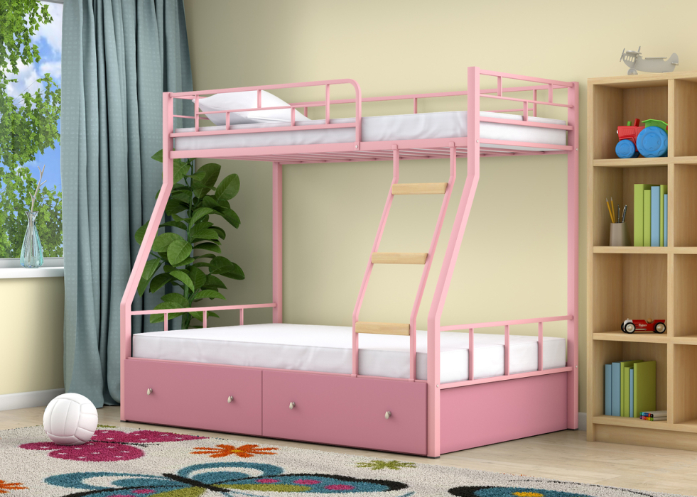 Для подростков, Двухъярусная кровать Радуга ящики розовый