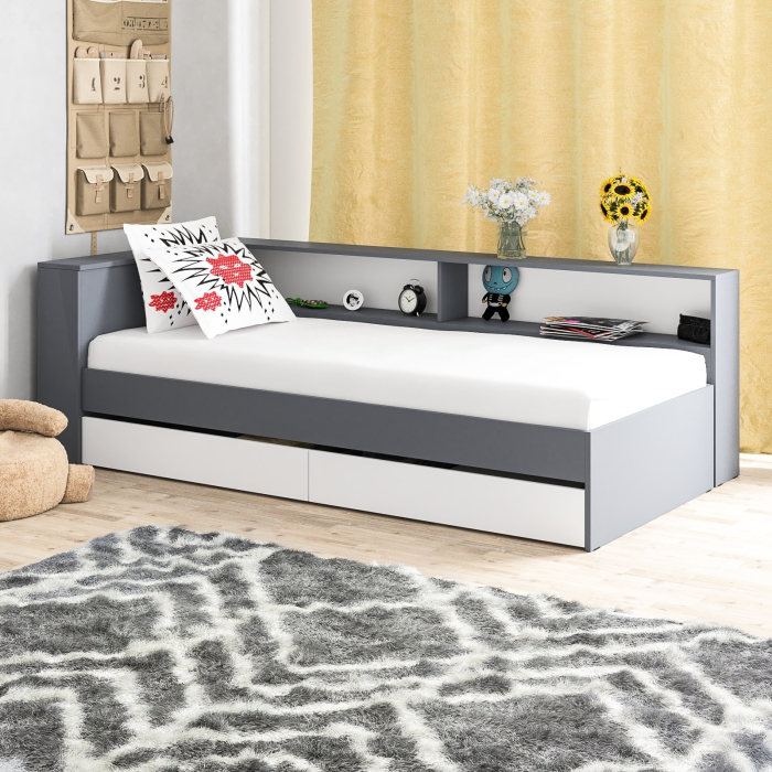 Кровати 90 см, Кровать односпальная 900 с ящиками и прикроватным блоком Ксения