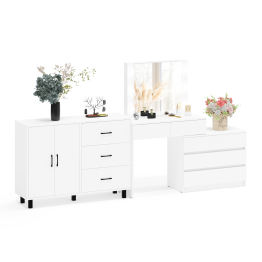 Стол косметический с подсветкой 110 и тумба-комод с тремя ящиками и дверками 123-1204