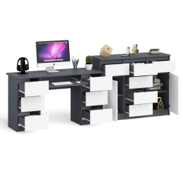 Двухтумбовый стол компьютерный МС-2 с ящиками и тумба-комод МК1200.4 Мори