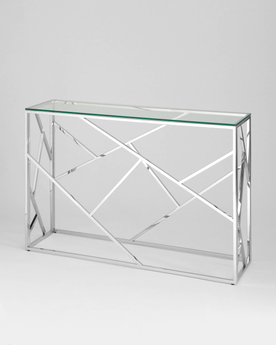 Открытые, Консоль АРТ ДЕКО 115х30 (Прозрачное стекло/Сталь серебро)