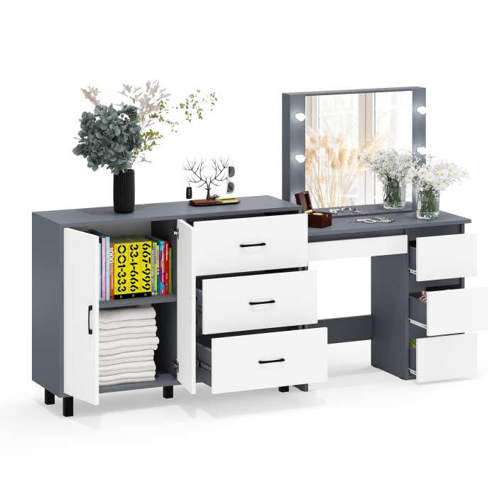 С зеркалом, Комод-тумба 123-1204 и столик косметический с подсветкой и зеркалом Сура