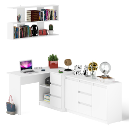 Стол компьютерный угловой МС-16 правый с навесной полкой и тумбой МК-1200.3 Мори