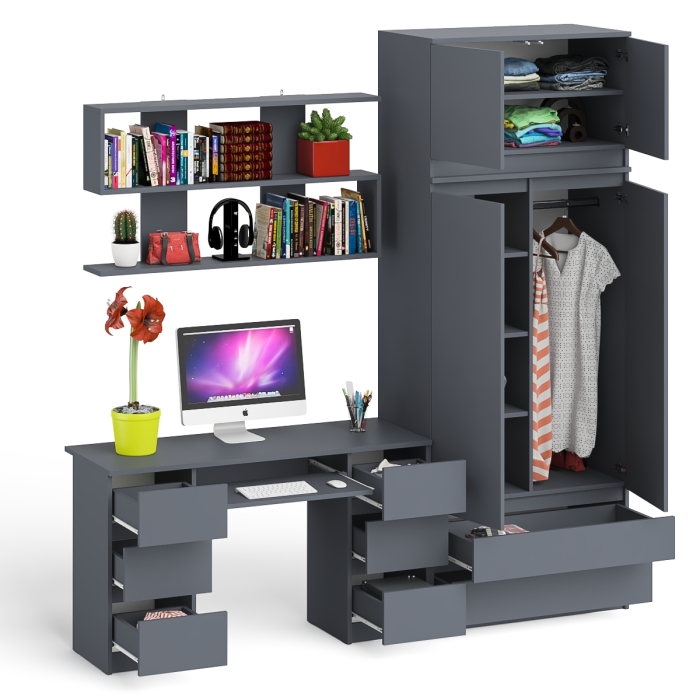 Домашние кабинеты, Шкаф-комод с антресолью Мори МШ900.1 со столом для работы и учёбы и книжной полкой